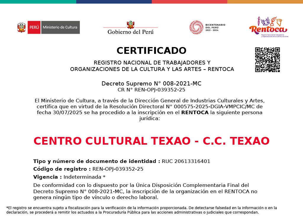 Certificado RENTOCA - Centro Cultural Texao